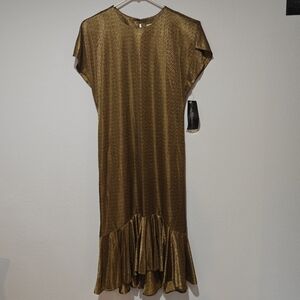 NWT Vintage Blonde And Me Midi Dress Size 11 Large Metallic 90s Gold Keyhole